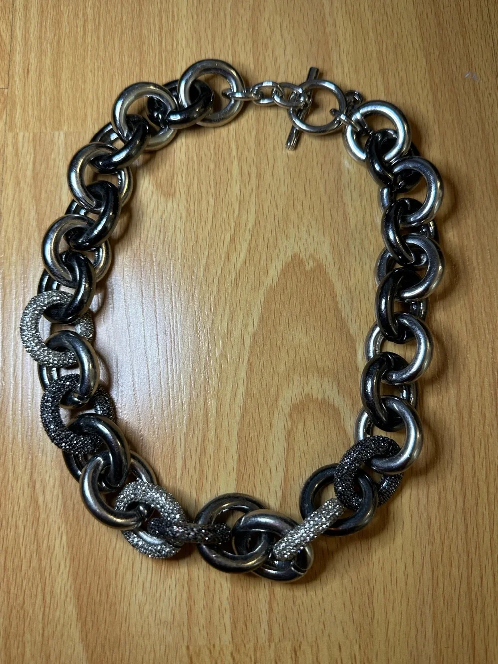 Michael Kors Chunky Two-Tone Black and Silver Link Necklace